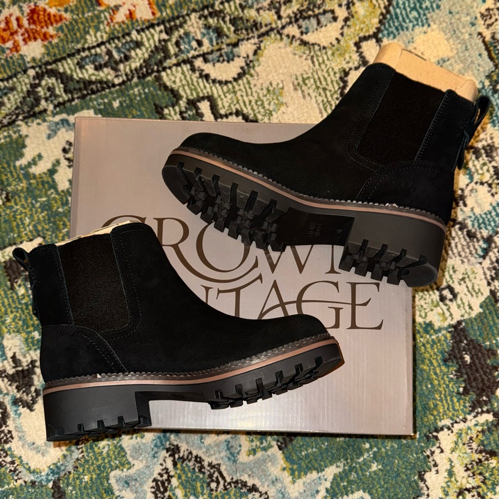 Crown Vintage Karina Black Cow Suede Pull-On Boots